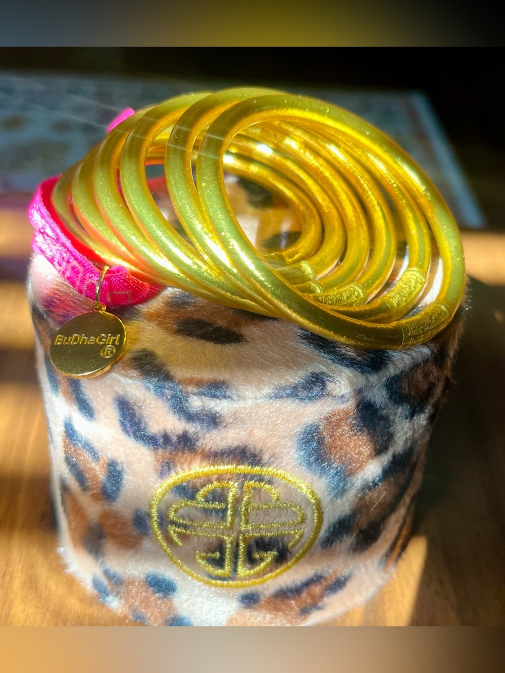 Authentic BuDhaGirl Gold All Weather Bangles Small Set of 6 + Gaga Canister Box - Picture 5 of 11